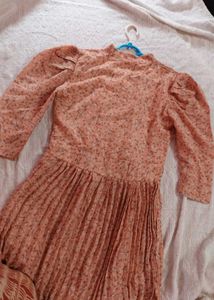 Peach Floral Print Dress