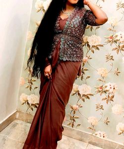 Elegant Brown Ready to Wear Embellished Saree