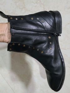 Genuine leather Black Studded Ankle Bo