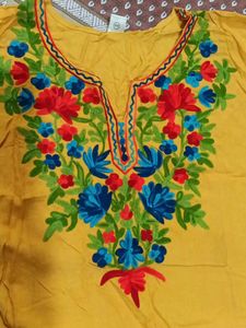 Embroidered Mustard Kurti (short)