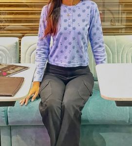 Blue Floral Long Sleeve Top