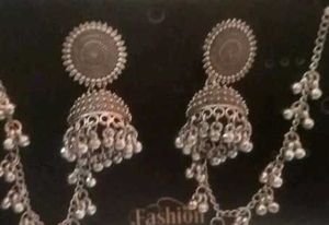 Silver Jhumka Earrings With Combo Of A Bracelet