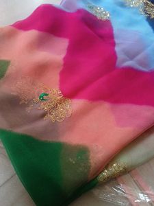 Tie-Dye Saree with Gold Embroidery