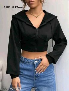 Black Cropped Zip-Up Hoodie