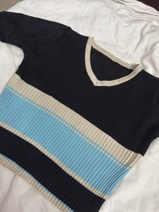 Striped V-Neck Knit Top
