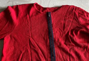 Red Front-Zip Casual Shrug / Cardigan