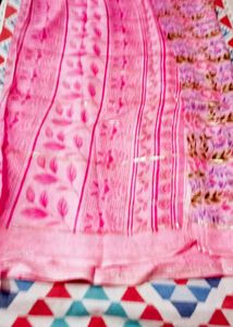 Pink Floral Print Saree