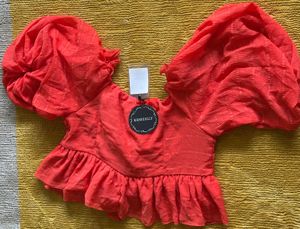 Orange Tie-Front Crop Top