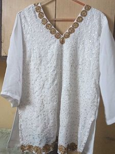 Elegant White Embellished Kurti