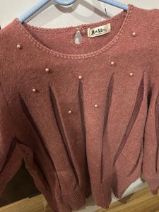 Pink ballon type Pearl Embellished Sweater