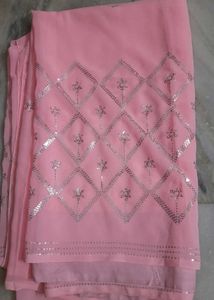 Beautiful Pink Sequin Georgette Saree