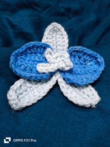 Blue Crochet Orchid Flower Hair Clip