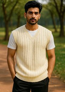 Vintage Woolen Knit Vest (Off White)