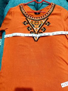 Coral Embroidered Top