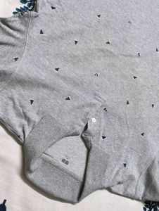 Uniqlo Men Grey printed cotton Polo T-Shirt