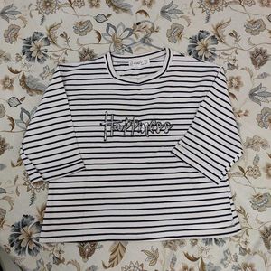 White Striped Crop Tee