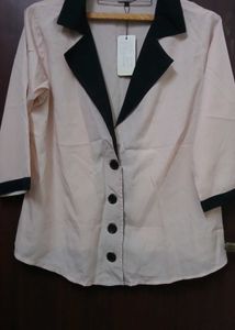 Chic Pink Blazer with Black Trim