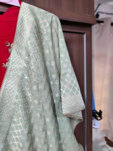 Red Embroidered Kurtawith Dupatta