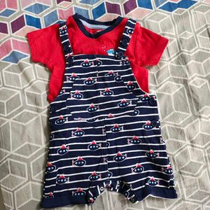 Half Sleeve Shirt Dungaree Set
