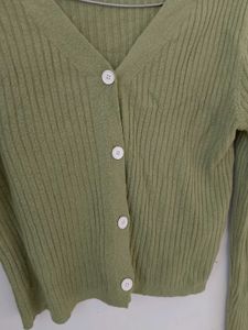 Korean Green Ribbed Top.
