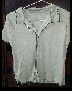Olive Green Ruffle Trim Crop Top