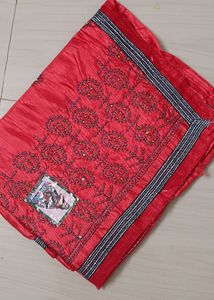 90)Georgette Red Colour Saree