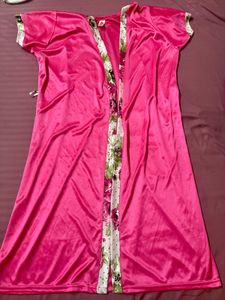 Pink Floral satin nighty with Robe