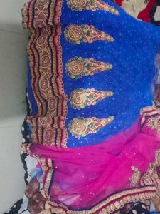 Pink &amp; Blue lehenga Saree Blouse Piece