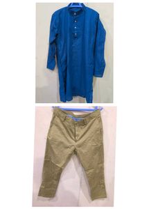Men's blue kurta with khaki pant from blackberrys