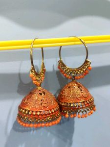 Golden Orange Jhumka Earrings