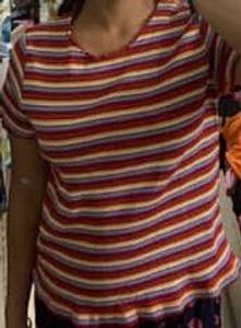 Red Yellow Blue Stripped Zigzag Neck Top Only