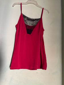 Red Lace Trim Cami Top