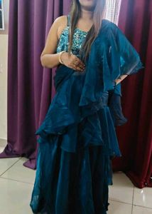 Elegant Teal Layered / Ruffle Lehnga Dress