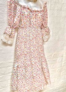 Mini Floral Off Shoulder Blue Dress