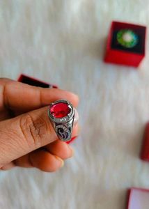 92.5 Hallmarked Red Gemstone Ring