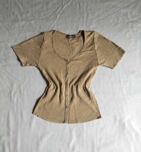 Beige Ribbed Top