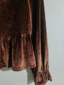 Brown Velvet Smocked Top