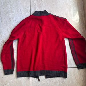 Stylish Red Knit Zip-Up Cardigan
