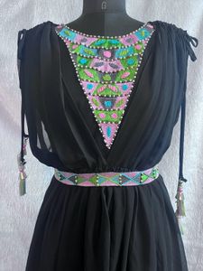 🖤 Black Boho-Chic Maxi Dress – Embellished Beauty