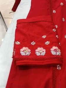 Red Embroidered Kurta Set