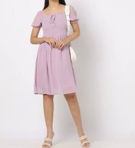 Women Lavender Polka Dot Dress