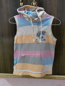Striped Sleeveless Hoodie Tee