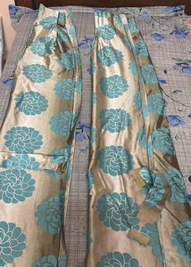 Printed Beige And Blue 2pc  Curtain Set