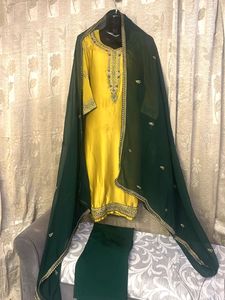 Yellow & Green Embroidered Salwar Kameez
