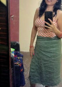 Wrapped Straight Skirt & Stripe Top