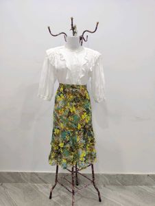 Floral Ruffle Midi Skirt