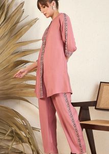 Elegant Mauve Co-ord Set, floral embroidered s