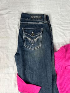 Flared Jeans &amp; Pink Cardigan