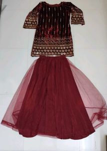 Elegant Maroon Velvet Embellished With Net Plazo