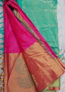 Elegant Pink &amp; Green Saree